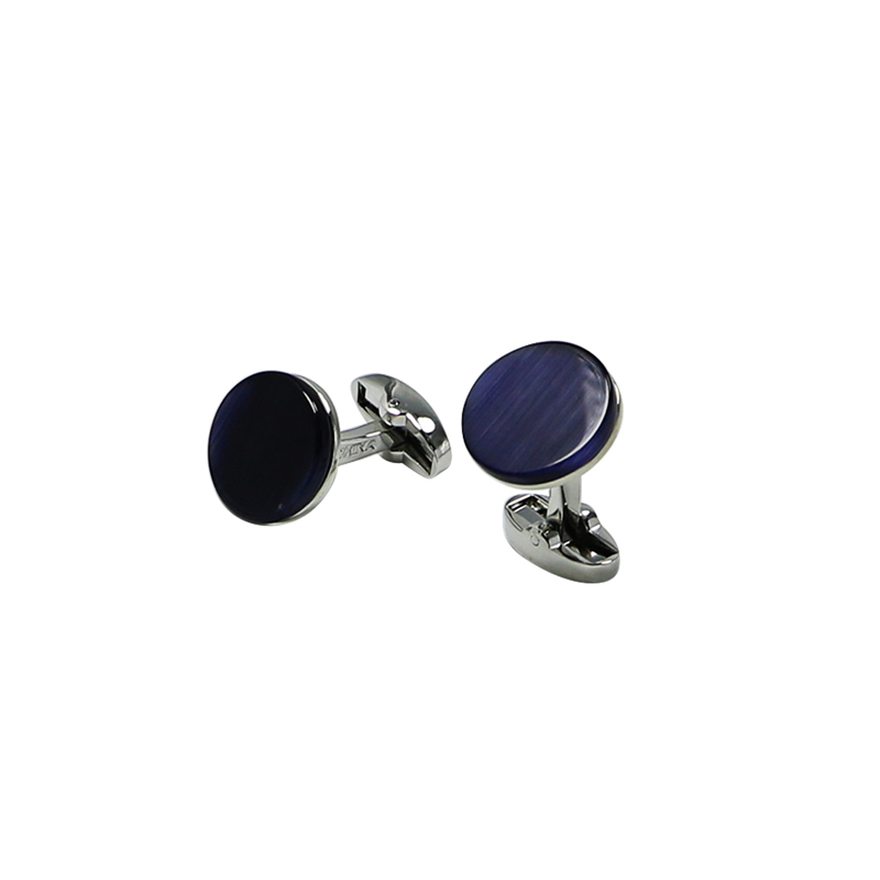 Blue Cat's Eye Flat Round Cuff Links