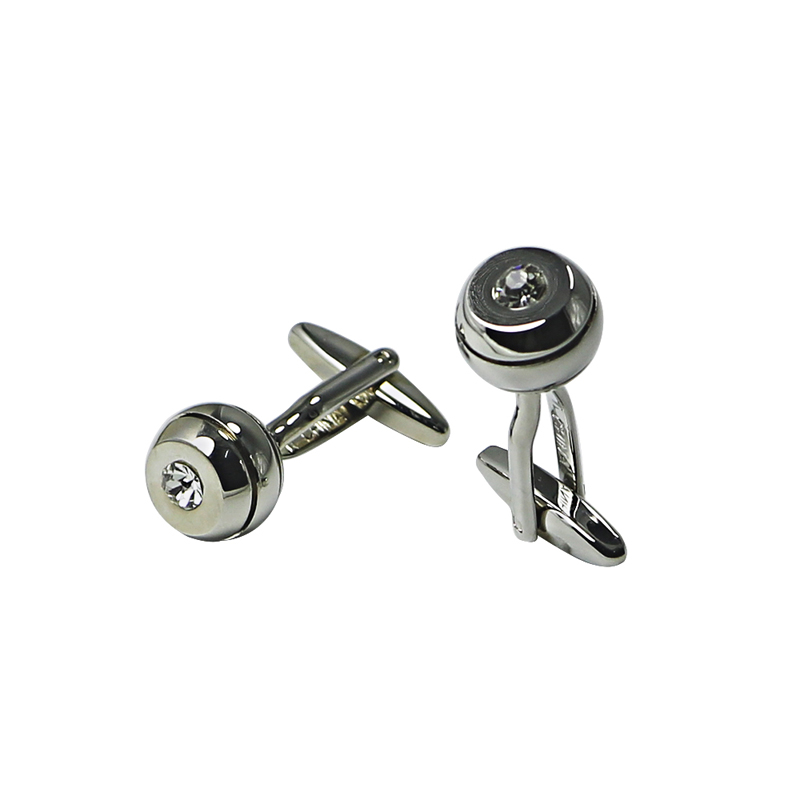 Mens Silvertone Ball with Rhinestone Suit Cuff Links