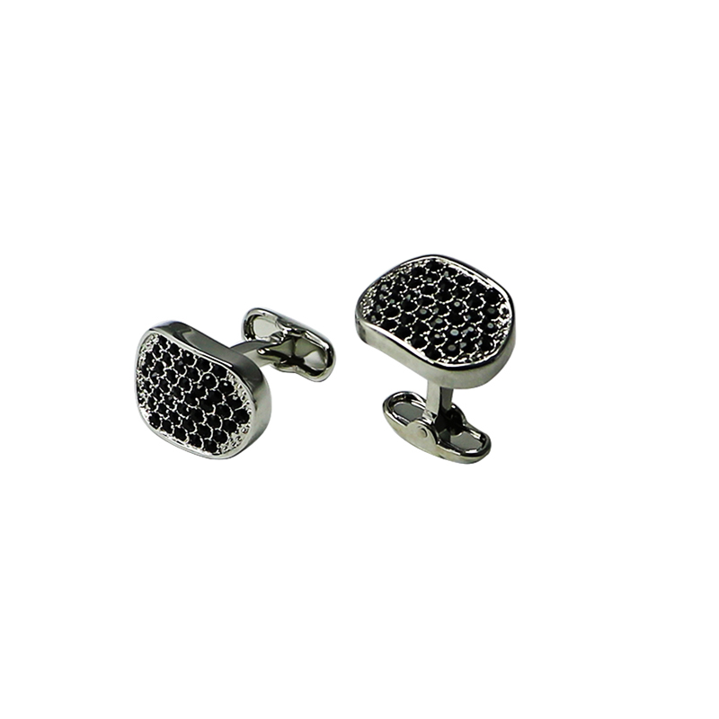 Black Crystal Retangle Silvertone Shirts Cuff Links