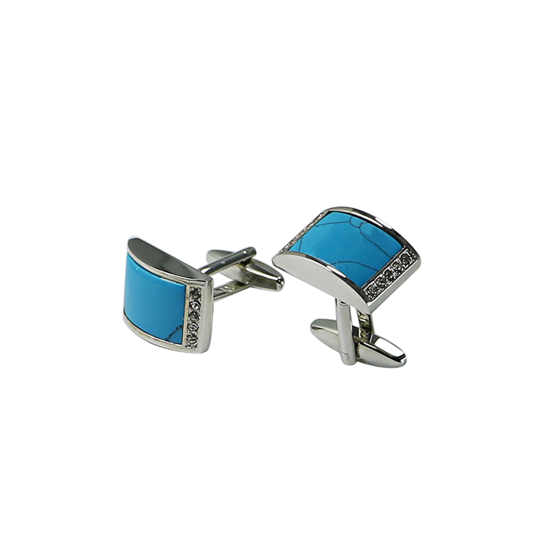 Turquoise & Crystal Domed Rectangle Custom Cuff Links