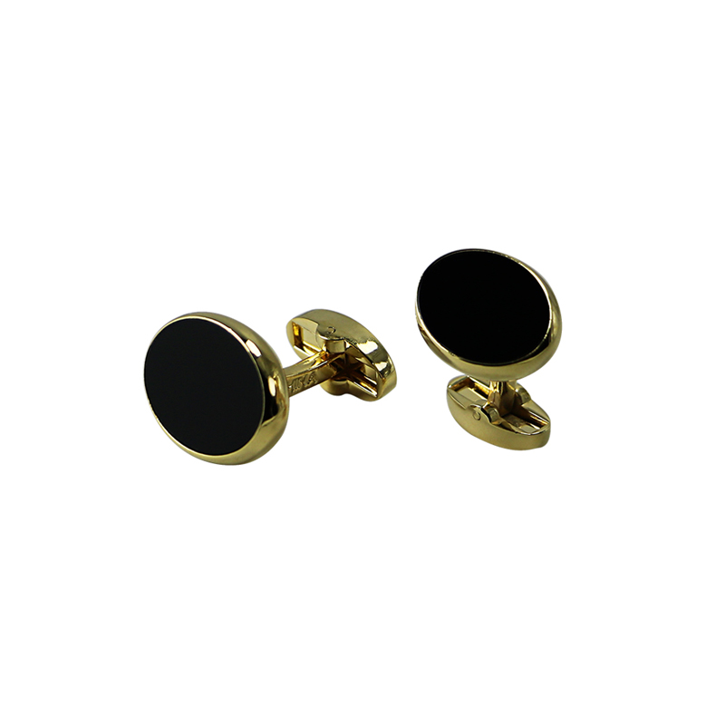 Black Acrylic Gold Plated Oval Classic Cuff Links