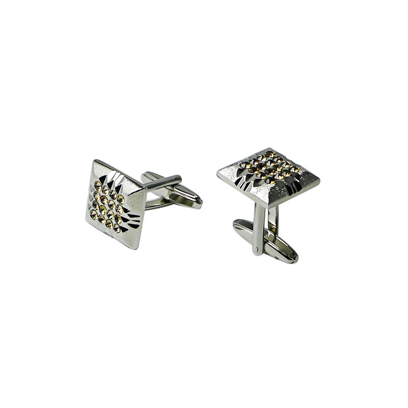 Silvertone Square with Canary Rhinestone Cuff Links