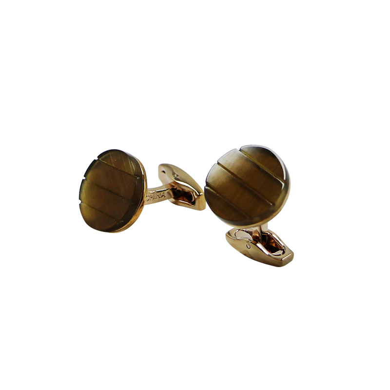 Light Brown Jade Rose Gold Plated Cuff Links