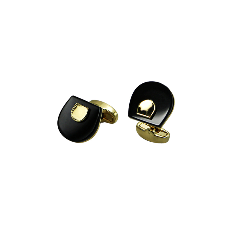 Black Agate Goldtone Classic Cuff Links